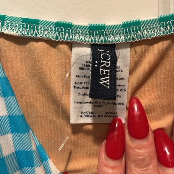 NWOT J. Crew Ruched Gingham One-Piece green blue - Picture 3 of 8